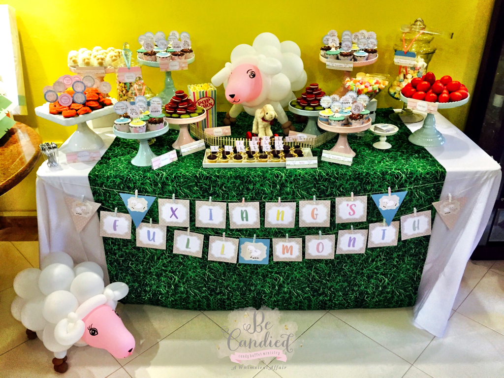 A Sheep Themed Dessert Table for A Baby's Full Month 